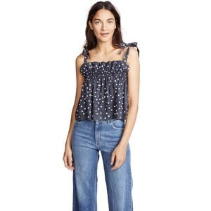 DL1961 Dennet Tie-Strap Polka-Dot Print Ruffled Cropped Tank Top Size Medium